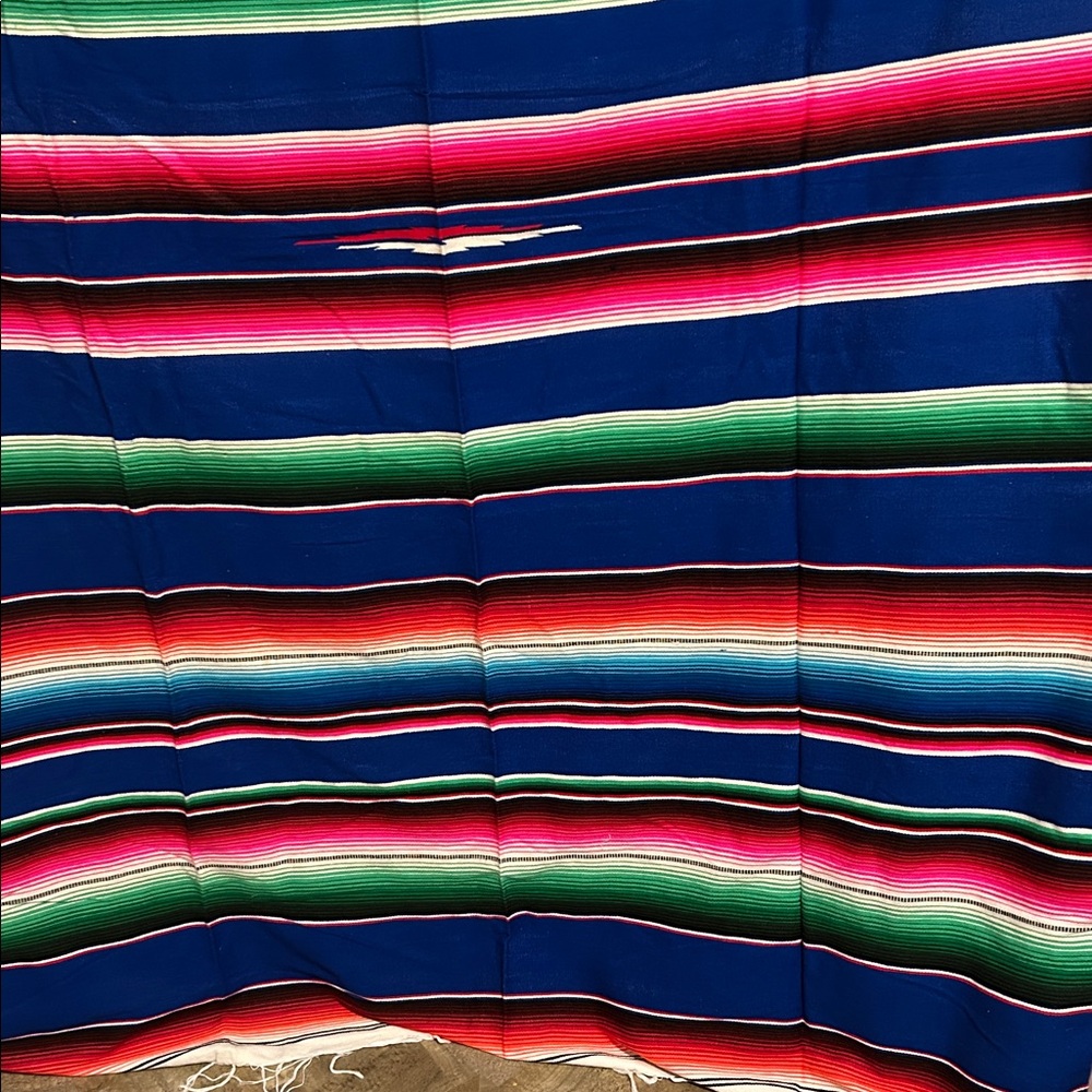Mexican Serape Vibrant Multi-Colored 84 L X 60 1/2 Full Size Blanket Fringes - Picture 6 of 14